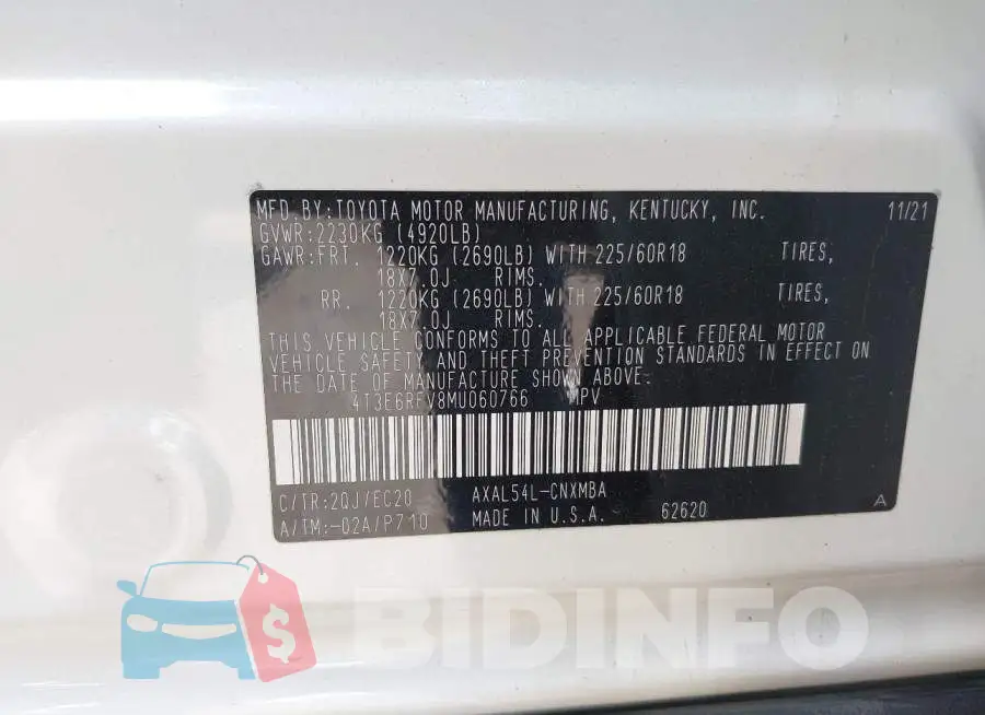 4T3E6RFV8MU060766 Photo# 9