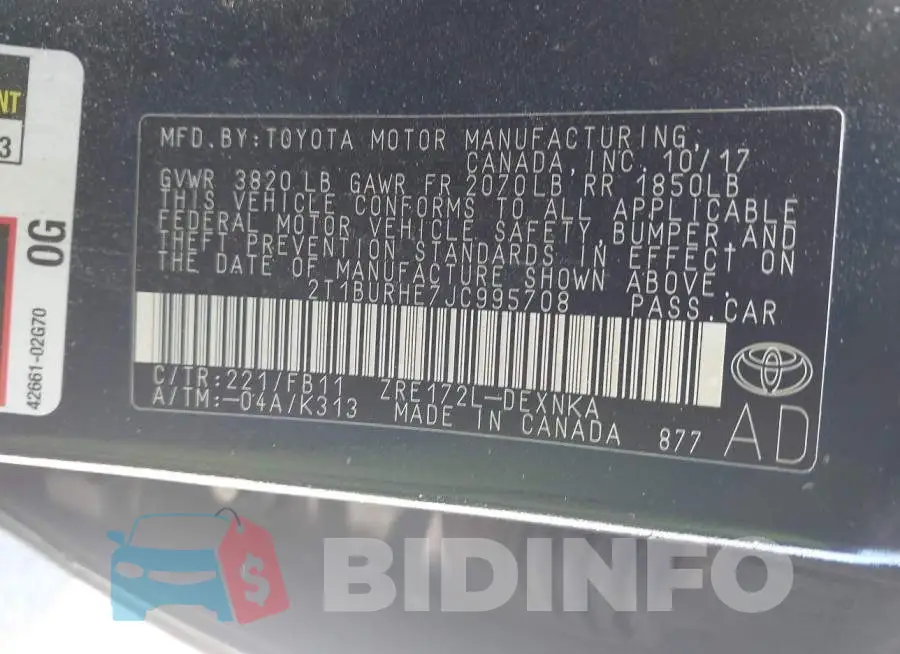 2T1BURHE7JC995708 Photo# 9