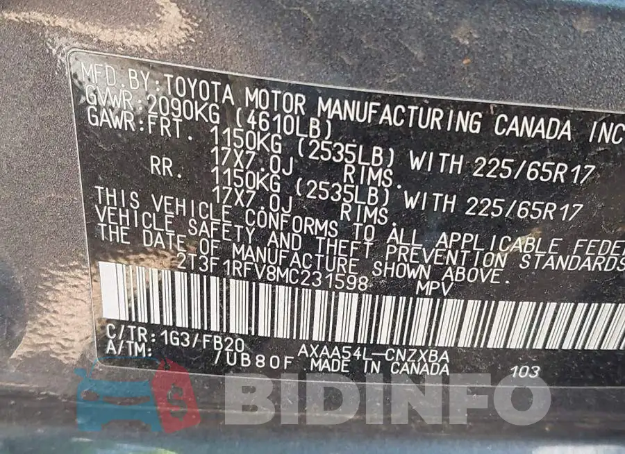 2T3F1RFV8MC231598 Photo# 9