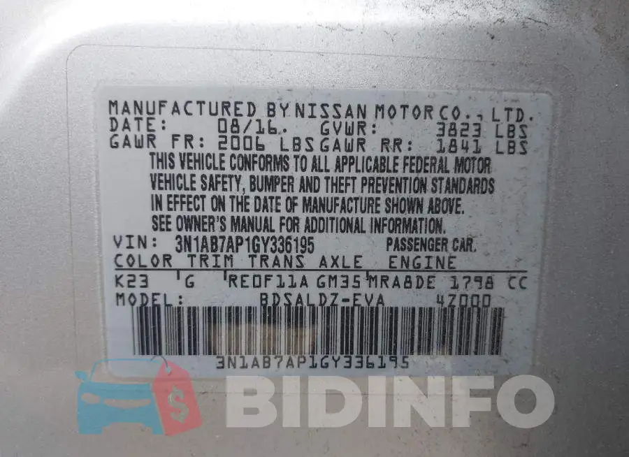 3N1AB7AP1GY336195 Photo# 9