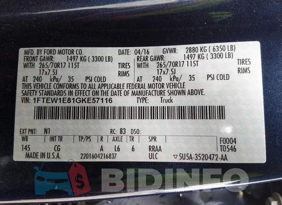 1FTEW1E81GKE57116 Photo# 9