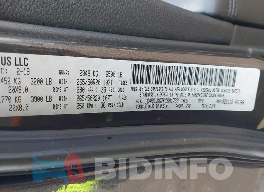 1C4RDJDG7KC681736 Photo# 9