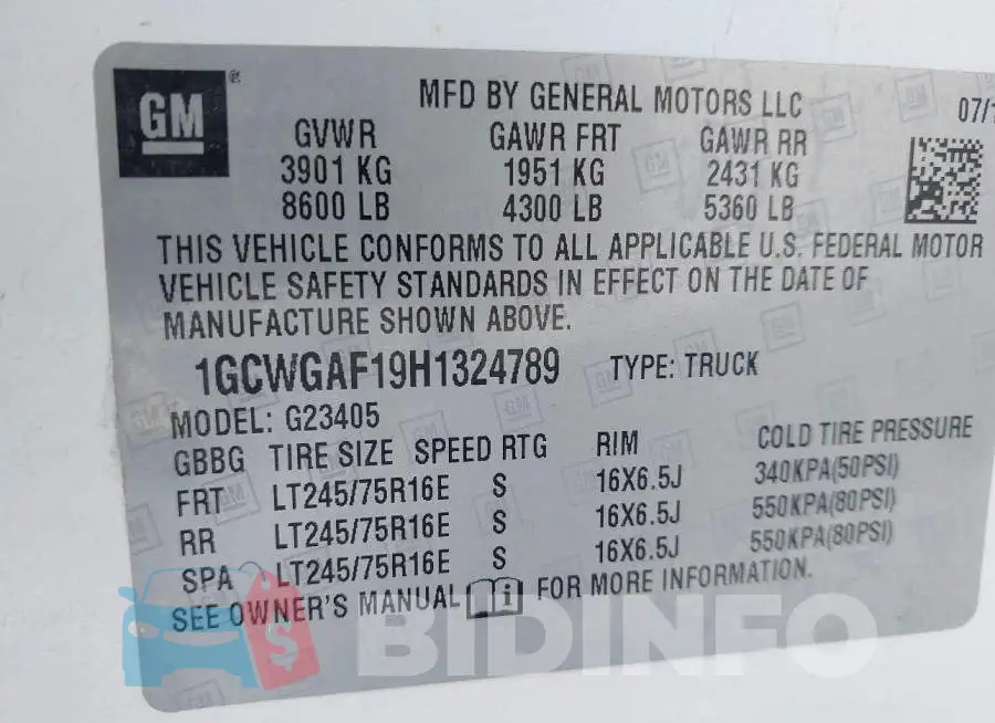 1GCWGAF19H1324789 Photo# 9