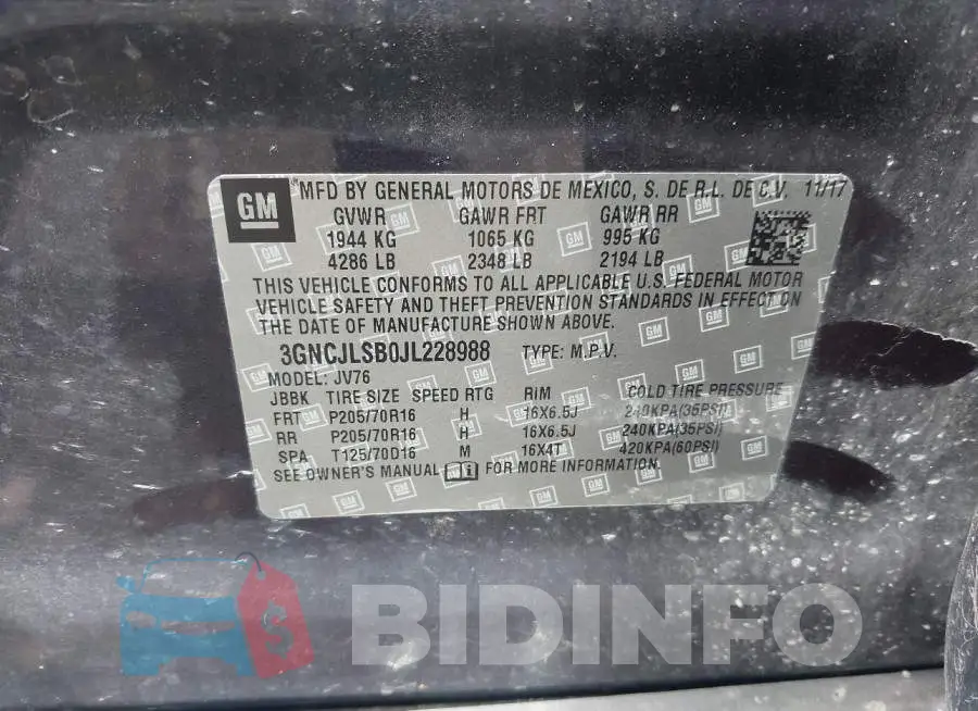 3GNCJLSB0JL228988 Photo# 9