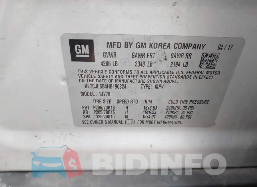KL7CJLSB4HB196824 Photo# 9