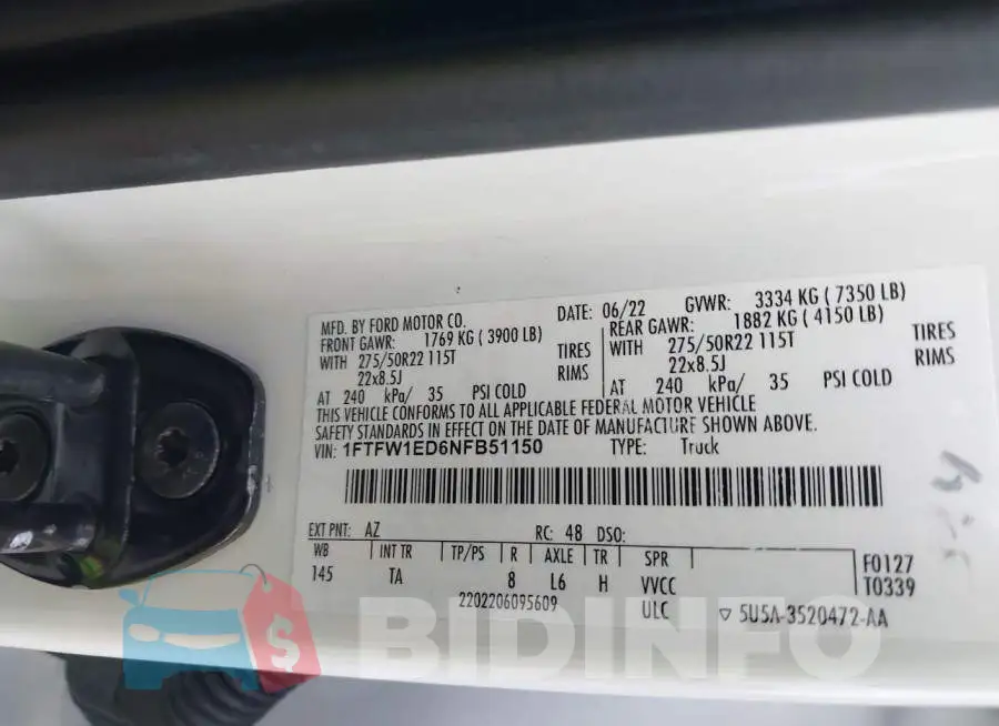 1FTFW1ED6NFB51150 Photo# 9