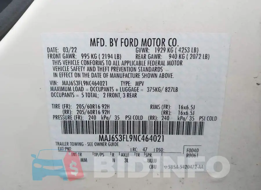 MAJ6S3FL9NC464021 Photo# 9