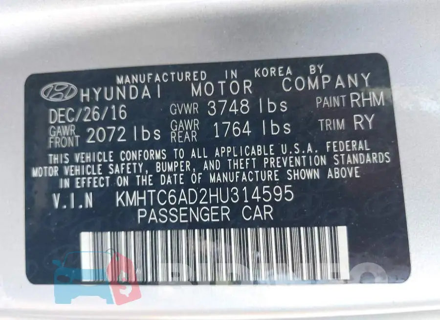 KMHTC6AD2HU314595 Photo# 9