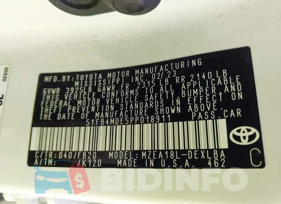 5YFB4MDE5PP018911 Photo# 9