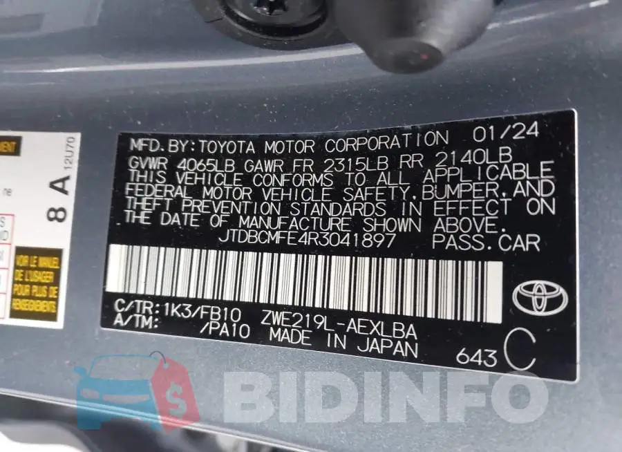 JTDBCMFE4R3041897 Photo# 9