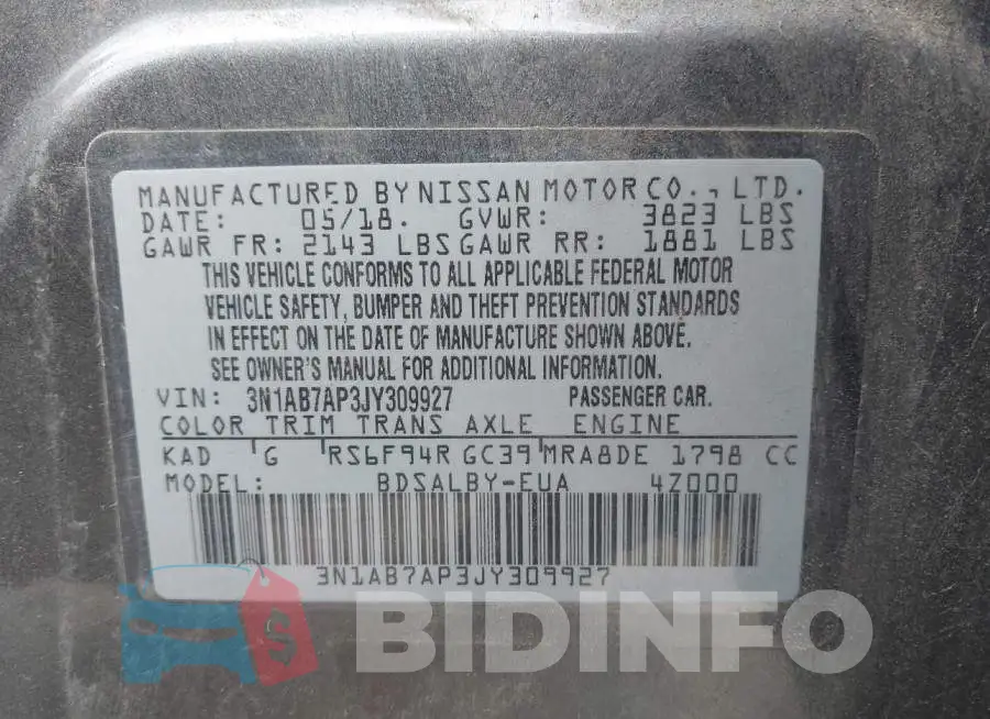 3N1AB7AP3JY309927 Photo# 9