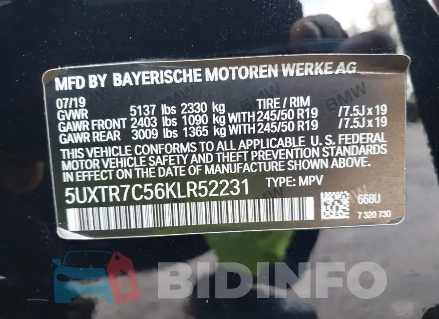 5UXTR7C56KLR52231 Photo# 9