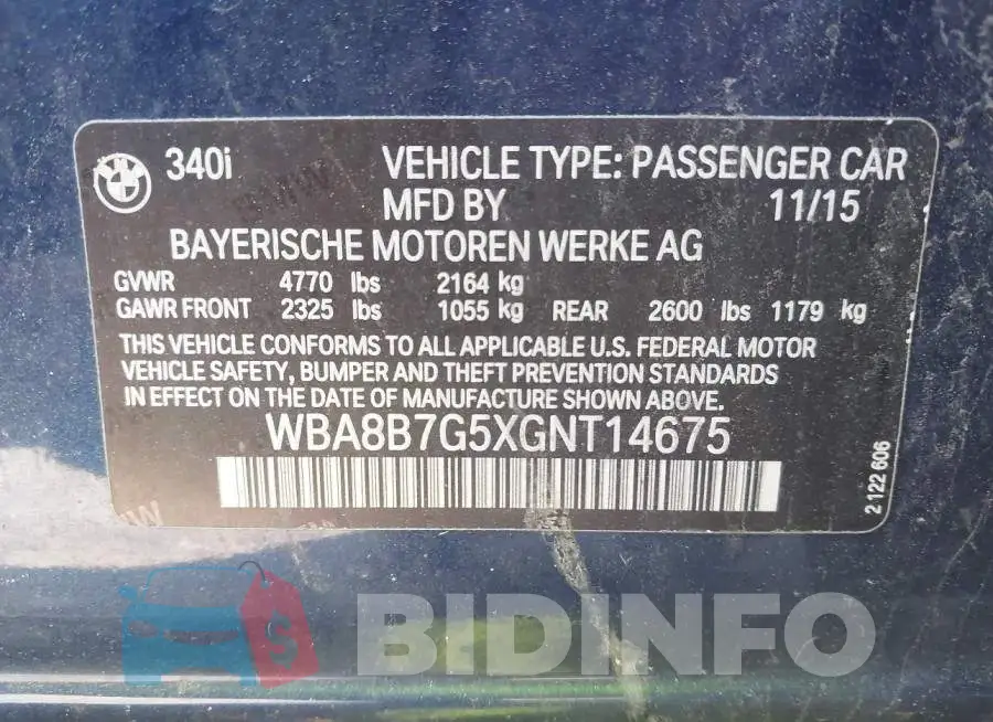 WBA8B7G5XGNT14675 Photo# 9