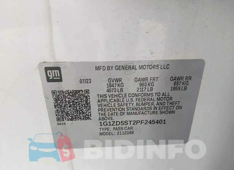 1G1ZD5ST2PF245401 Photo# 9
