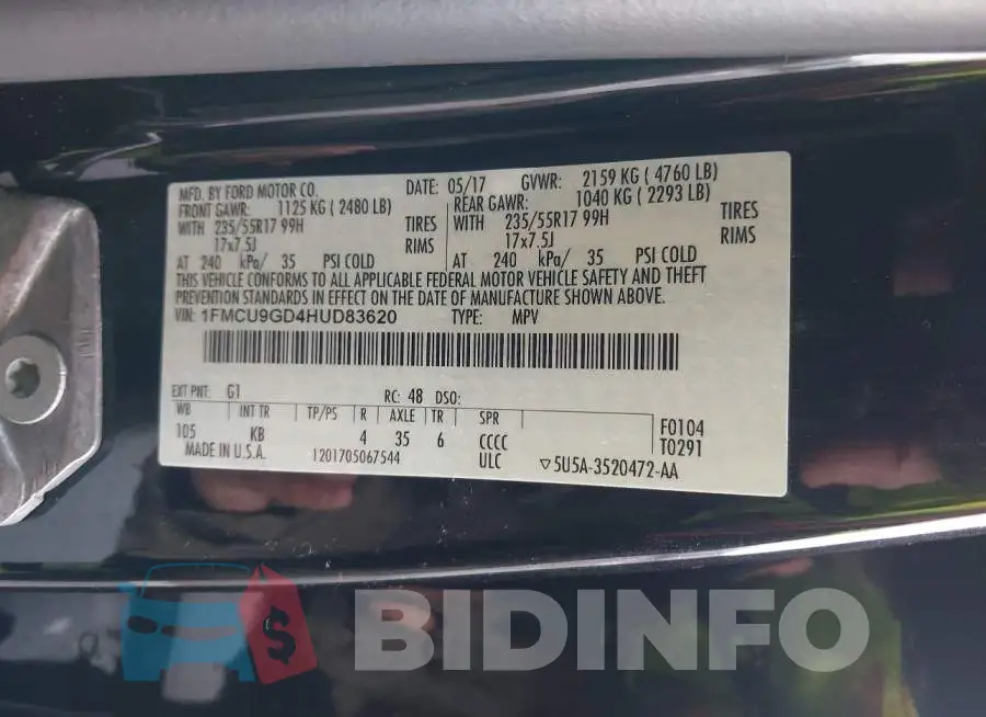 1FMCU9GD4HUD83620 Photo# 9