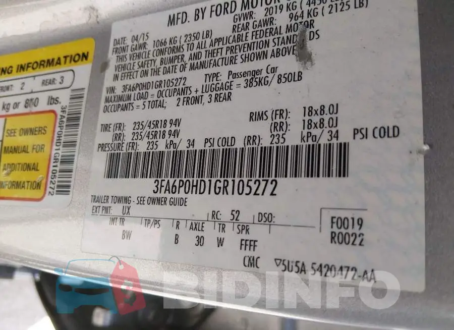 3FA6P0HD1GR105272 Photo# 9