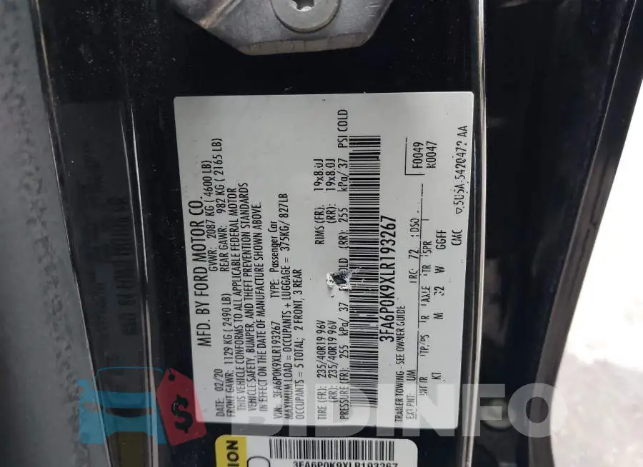 3FA6P0K9XLR193267 Photo# 9