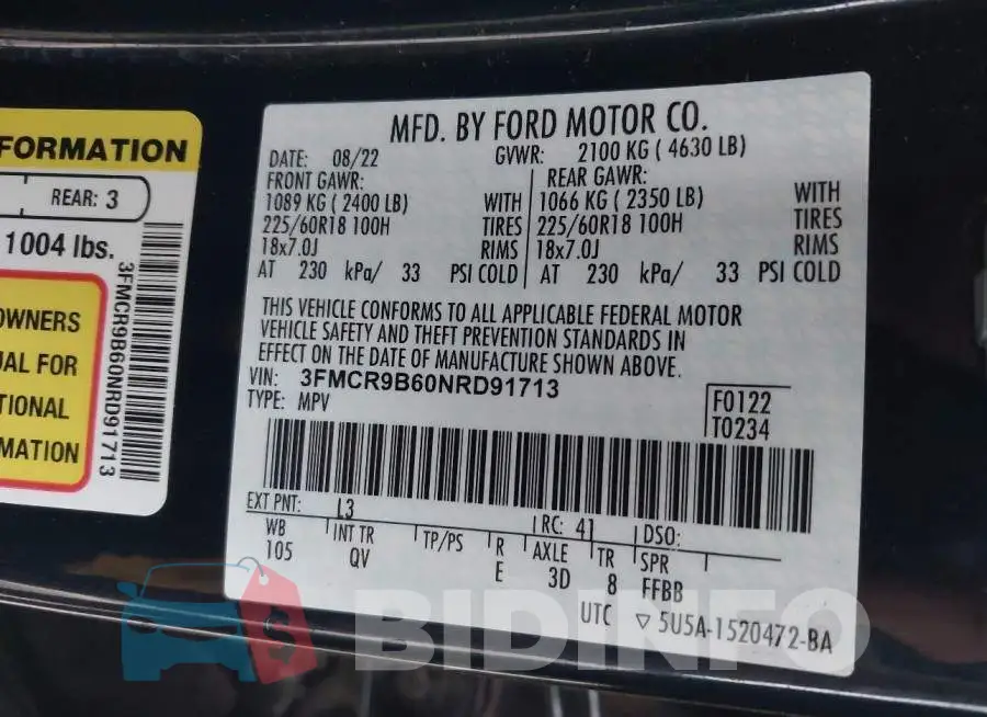 3FMCR9B60NRD91713 Photo# 9