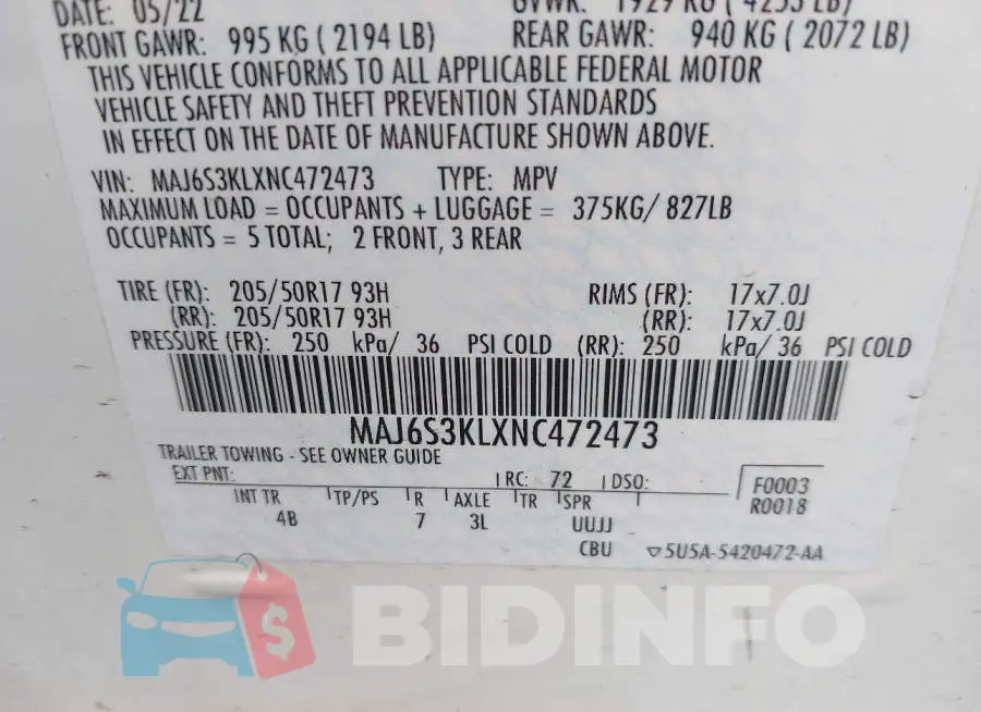 MAJ6S3KLXNC472473 Photo# 9