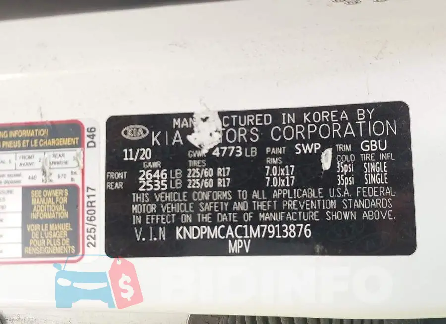 KNDPMCAC1M7913876 Photo# 9