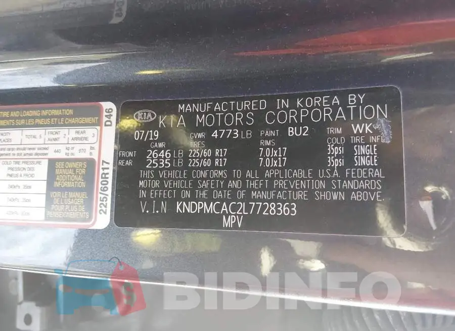 KNDPMCAC2L7728363 Photo# 9
