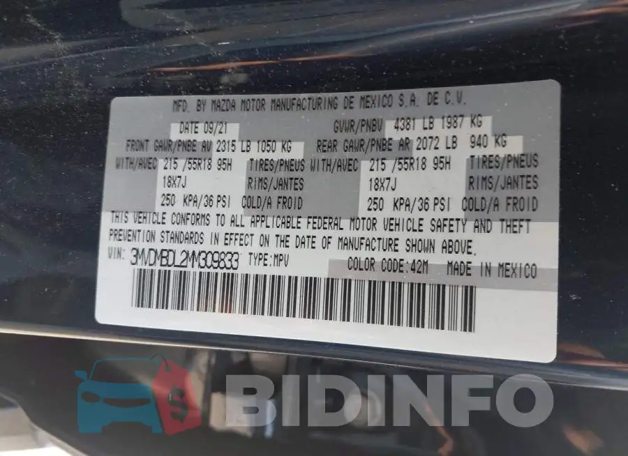 3MVDMBDL2MM309833 Photo# 9