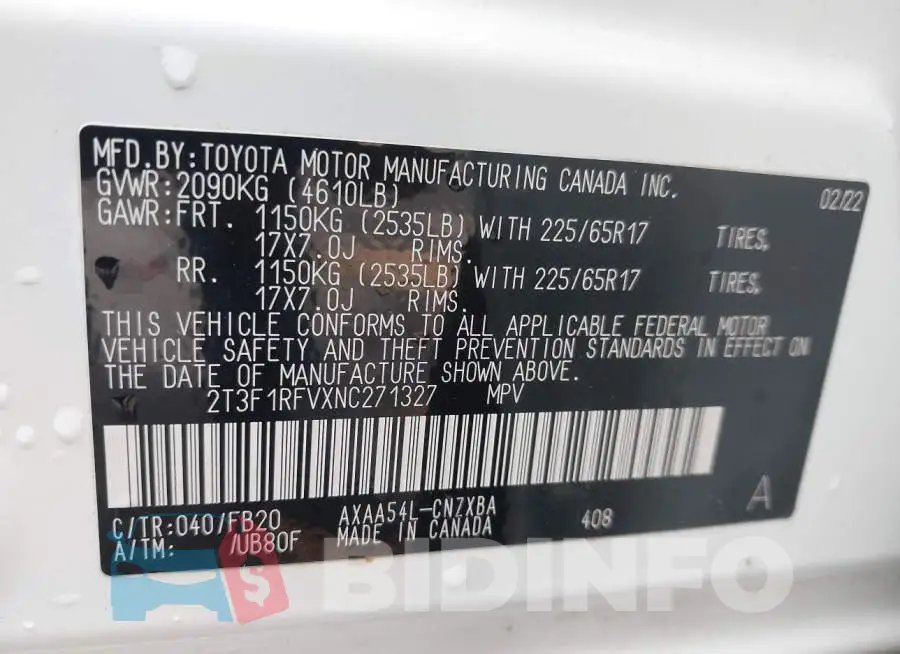 2T3F1RFVXNC271327 Photo# 9
