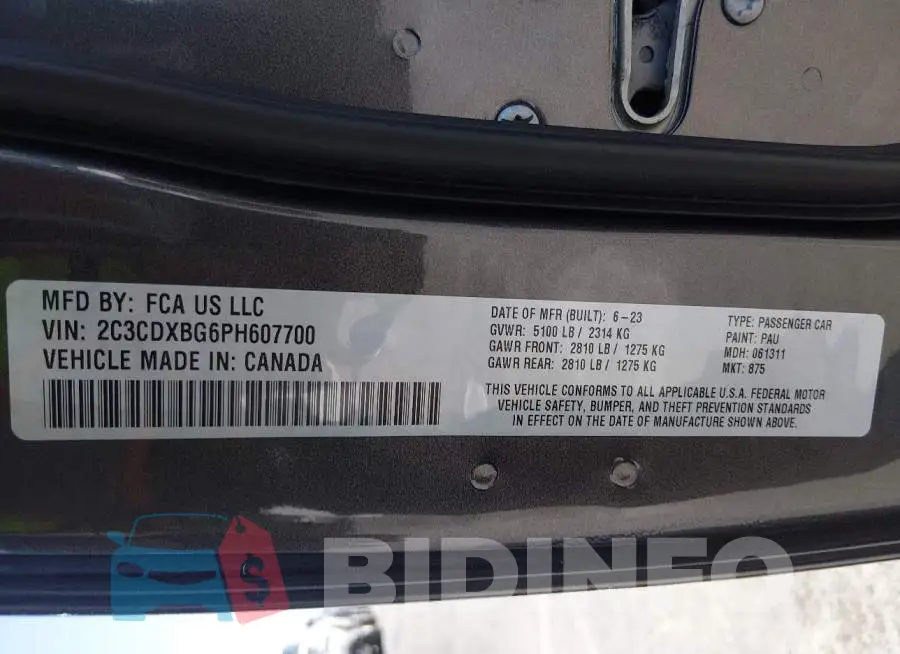 2C3CDXBG6PH607700 Photo# 9
