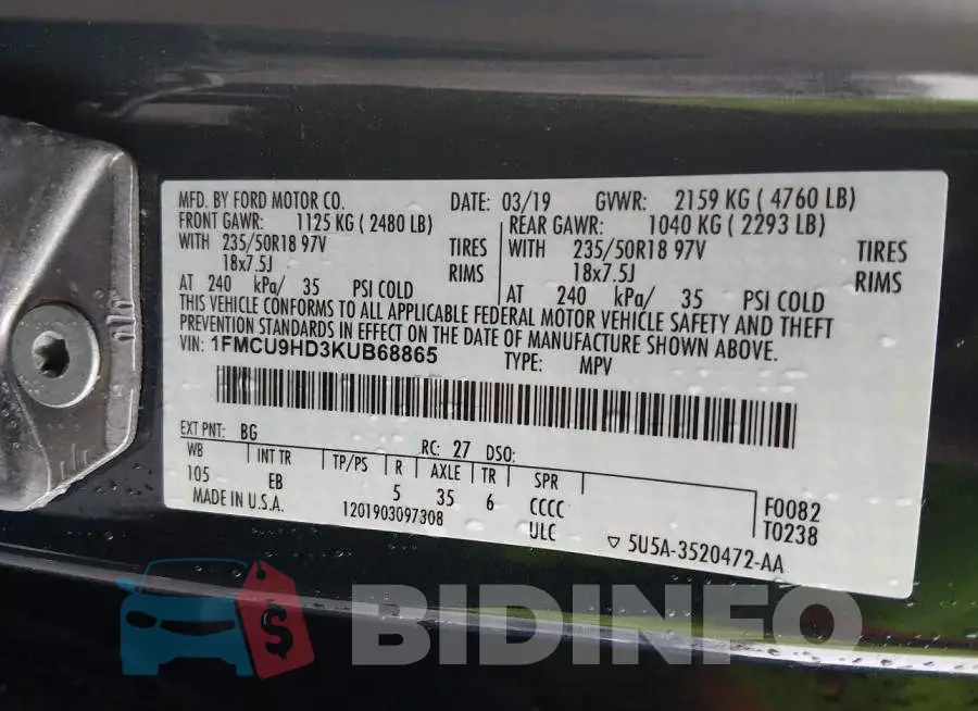 1FMCU9HD3KUB68865 Photo# 9