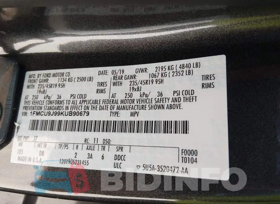 1FMCU9J99KUB90679 Photo# 9
