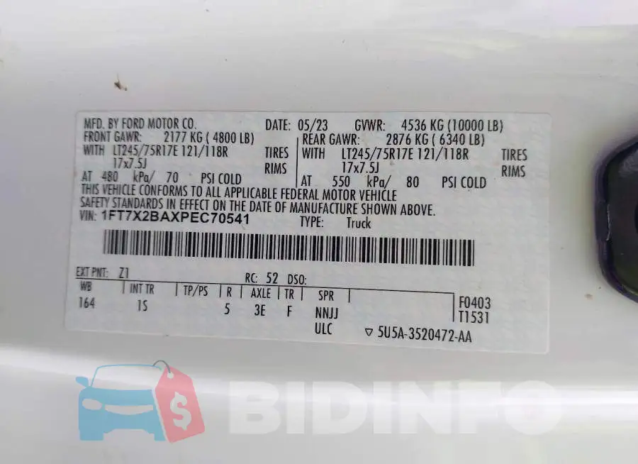 1FT7X2BAXPEC70541 Photo# 9