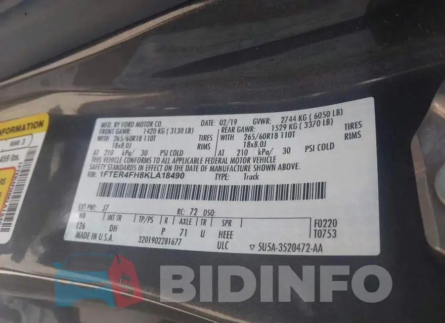 1FTER4FH8KLA18490 Photo# 9