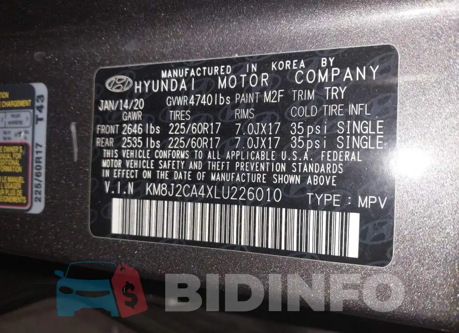KM8J2CA4XLU226010 Photo# 9