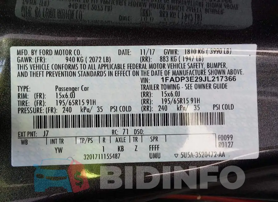1FADP3E29JL217366 Photo# 9