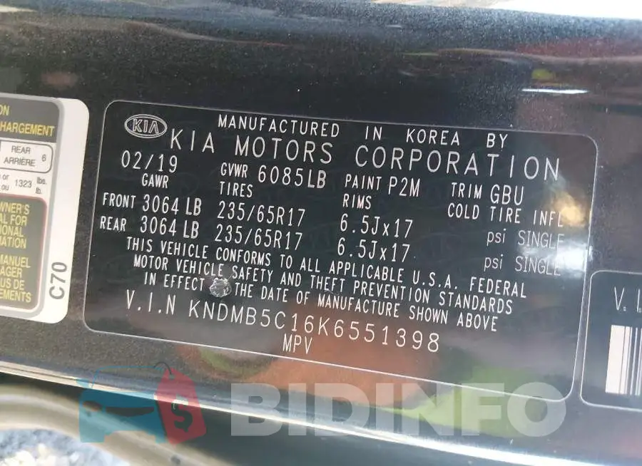 KNDMB5C16K6551398 Photo# 9