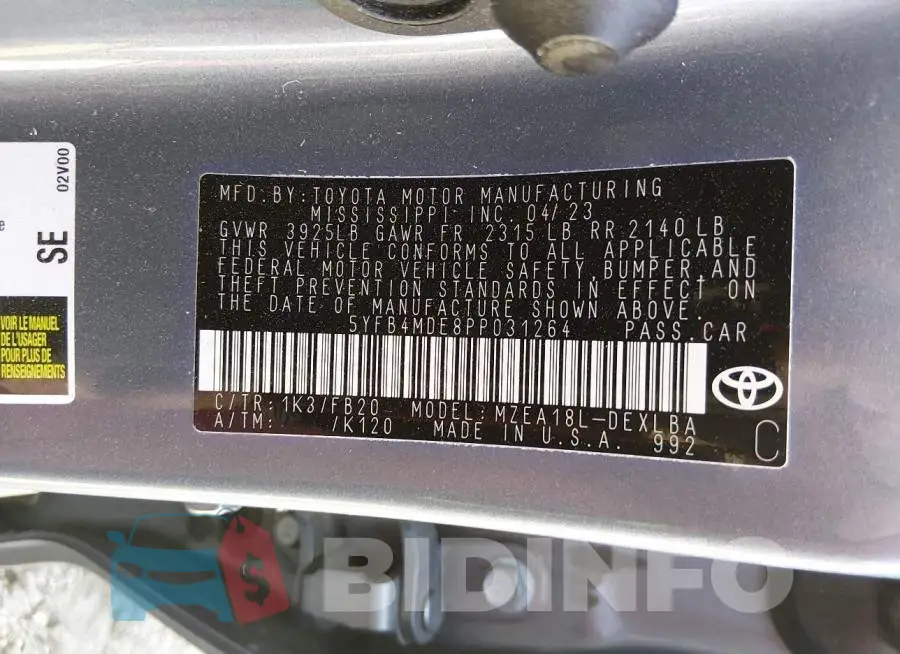 5YFB4MDE8PP031264 Photo# 9
