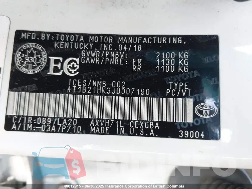 4t1b21hk3ju007190 Photo# 7